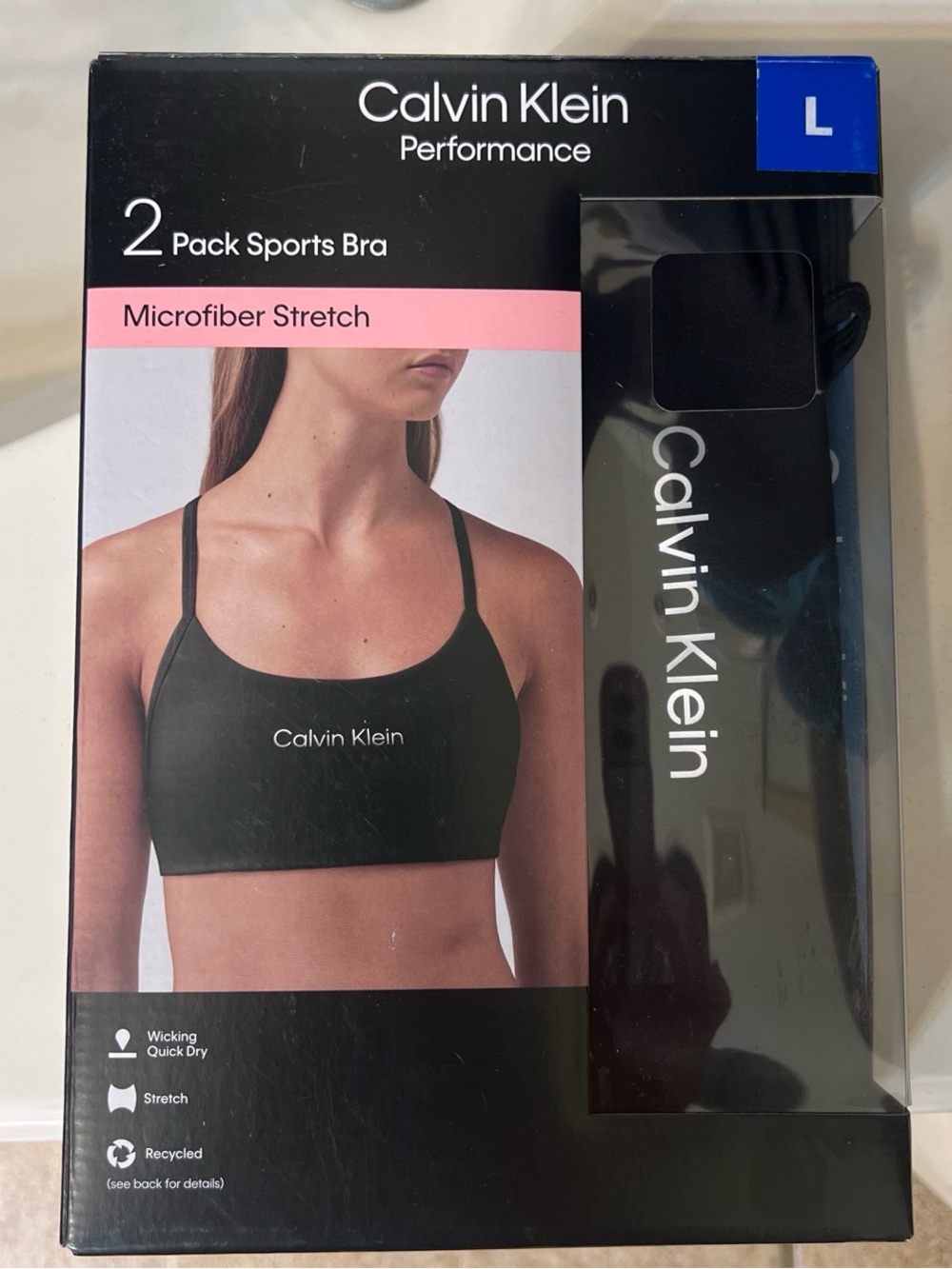 NWTCalvin Klein Performance 2-Pack Microfiber Stretch Sports Bra Black & Blue L